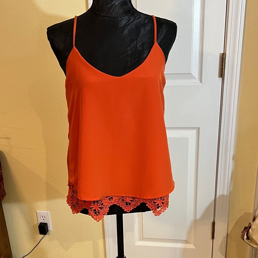 Women's Orange Lace-Hem Camisole